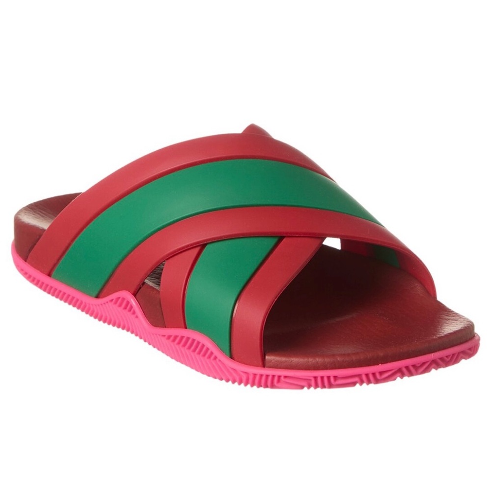 Gucci Red and Green Crisscross web Slides - Picture 7 of 10